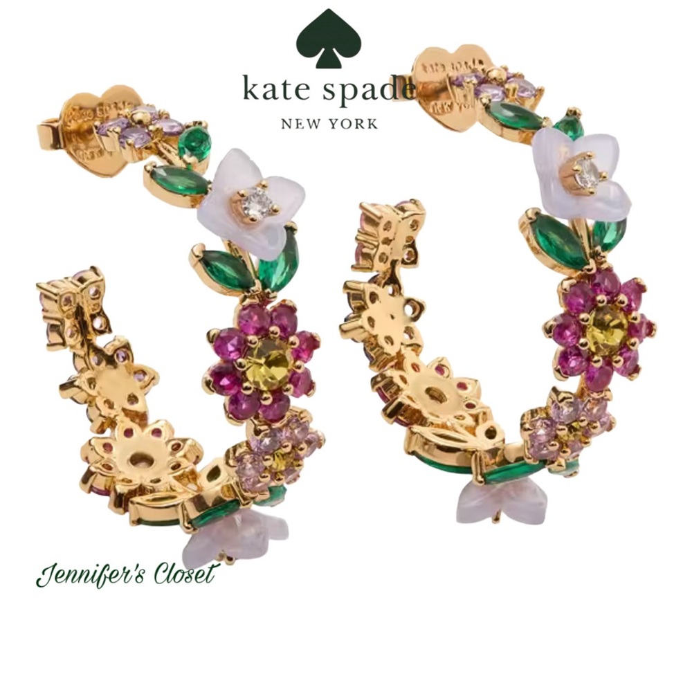 Kate Spade New York  Gold-Tone Medium Mixed Stone Flower Hoop Earrings